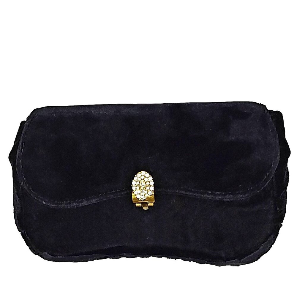 Vintage 40s 50s Black Velvet Clutch with Hand Strap, Dance, Party, Prom, Wedding